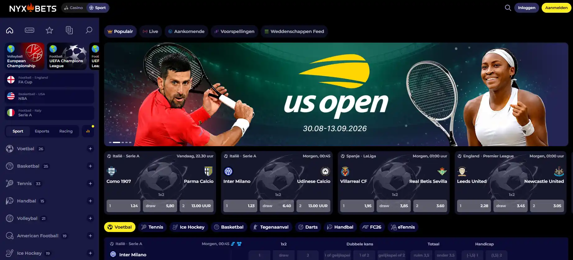 Actuele Nyxbets sportinterface